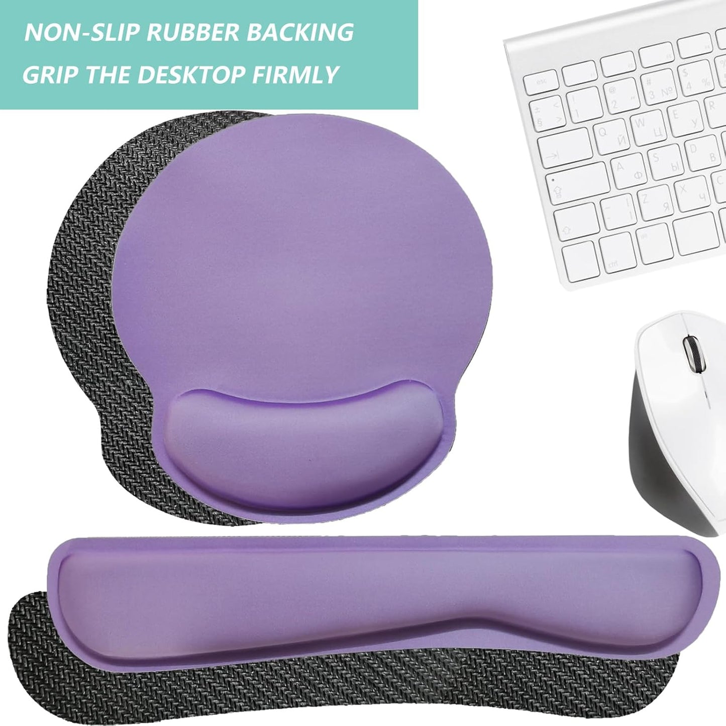 Keyboard Wrist Rest Pad Mouse Pad with Wrist Support Set of 3, Mousepad with Non-Slip Rubber Base, Ergonomic Memory Foam Mouse Wrist Cushion Support for Home Office Laptop Computer, Flower Black