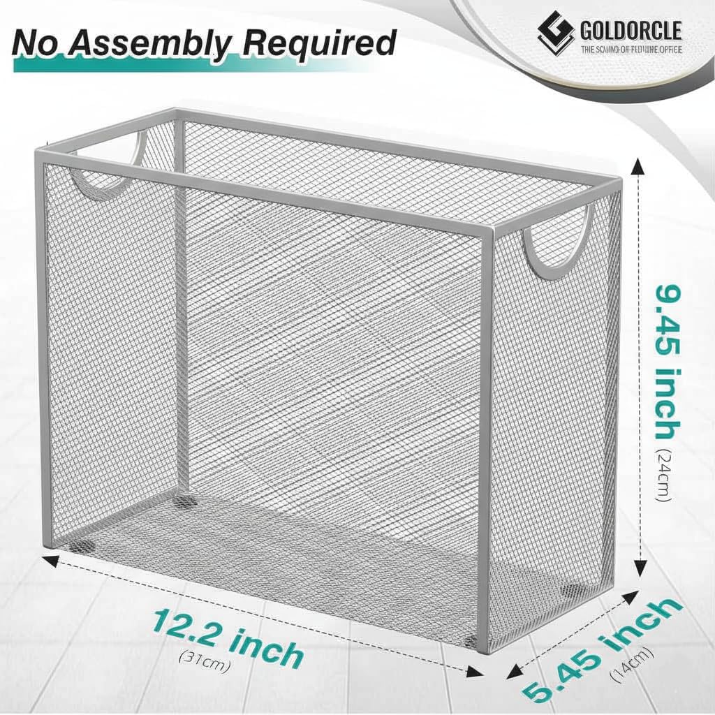 Hanging File Organizer, Letter-Size File Holder Filing Box with 5 Hanging Folders, Metal Mesh Desk File Folder Storage(No Assembly Required) (with 5 Grey Folders)