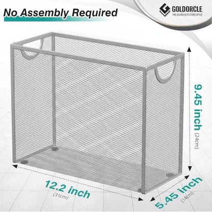 Hanging File Organizer, Letter-Size File Holder Filing Box with 5 Hanging Folders, Metal Mesh Desk File Folder Storage(No Assembly Required) (with 5 Grey Folders)
