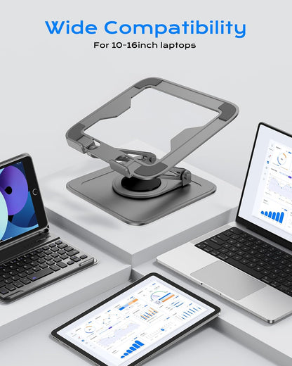 LOXP Adjustable Laptop Stand, Computer Stand with 360 Rotating Base, Ergonomic Laptop Riser Mount for Desk Foldable Protable Computer Desk Fits with MacBook Pro Air (10-16") - Black