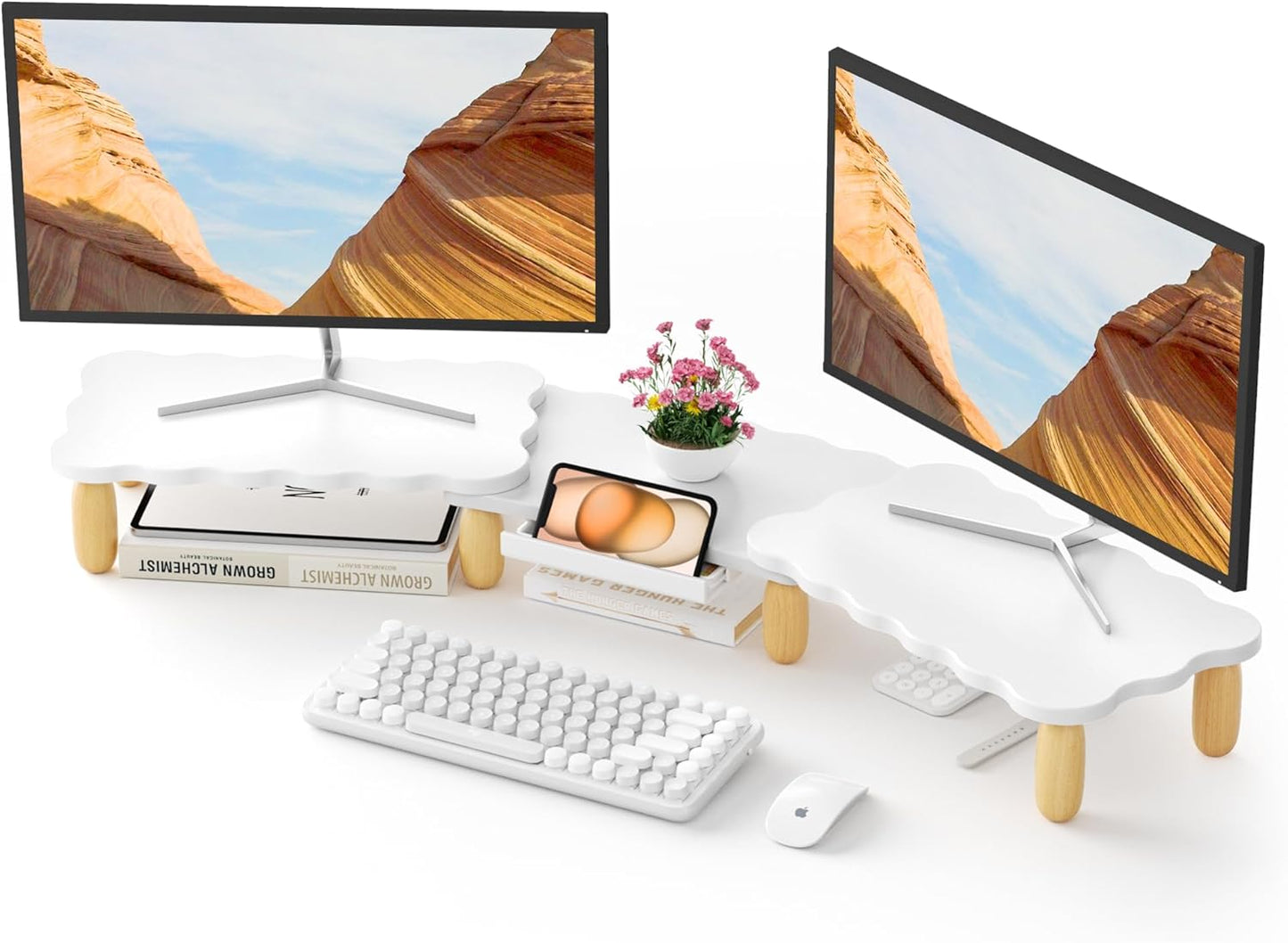 AFOOYO Monitor Stand Riser,31.5-Inch LED Light Wood Computer Monitor Stand with Adjustable Acrylic Legs,Desk Accessories Desktop Organizer Stand for, Computer,Laptop,Printer,PC TV Screen Riser,Black