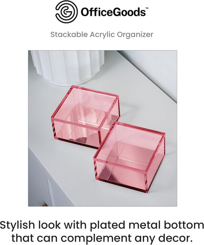 OfficeGoods 3-Tier Stackable Acrylic Holder- Stylish Desk Organizer and Storage for Office or Home – Transparent Round Design with Gold Metal Base