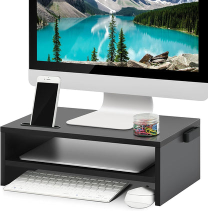 Marbrasse Monitor Stand Riser, 2 Pack 16.5 Inch 2 Tier Computer Monitor Stand, Printer Shelf Stand for Laptop Computer Screen Storagek,Desktop Stand with Phone Holder and Cable Management