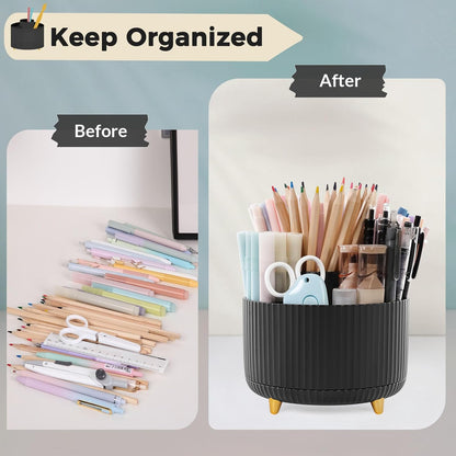 SKYDUE 360 Rotating Multipurpose Organizer - Cute Rotating Pen Holder with 5 Slots for Art Supplies, Office, School, Home
