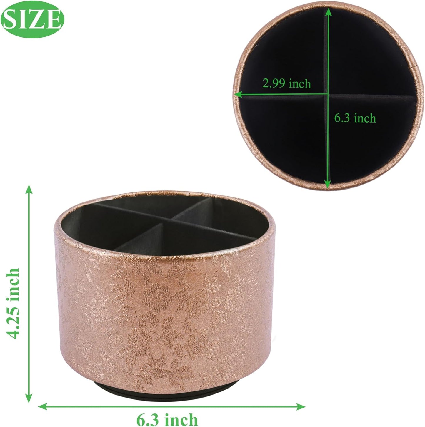 lizimandu Round Leather Art Supply Organizer,Remote Control Holder,360 Degree Spinning,Multi-Functional Pencil Holder,4 Compartments Desktop Stationary Organizer(1-Gold) - Colors B