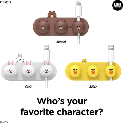 elago | LINE Friends Magnetic Cable Management Buttons, Organize 3 Cables, Powerful Magnets, Reusable Sticker Attaches to Surface, Desk Organization (Brown)