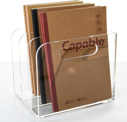 Clear Acrylic Organizers - 5 Vertical Compartments Acrylic Folder Organizer & File Organizer, Desk Document Storage Bins for Magazines, Binders - Multipurpose Home Office Desk Organizer