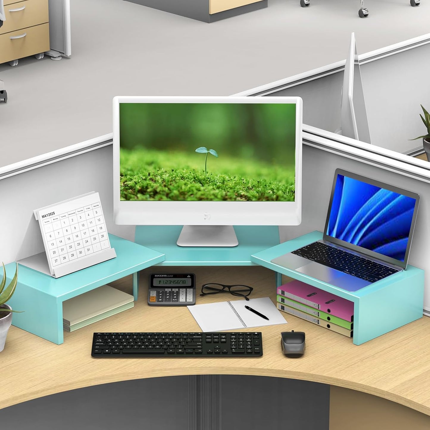 Desk Organizers and Accessories, Dual Monitor Stand Riser, Monitor Desk Shelf for Desktop Organization (Black)