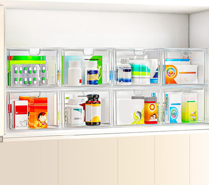 caktraie 6 Pack Small Stackable Stroage Drawers, Acrylic Bathroom Makeup Organizer, Plastic Storage Bins For Vanity, Undersink, Kitchen Cabinets, Pantry, Home Organization