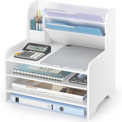 Desk File Organizer 4-Tier Desktop Paper Mail Organizer Document Holder for Home Office Supplies, Office Desk Accessories & Workspace (Nature)