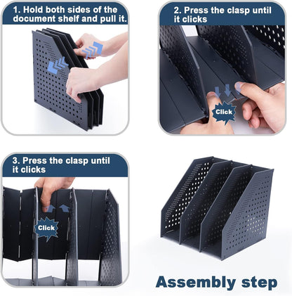 FRETONBA Collapsible Magazine File Holder with 2 Vertical Compartments Foldable Binder Holder for Desk Binder Storage Organizer Plastic Magazine Holders for Shelf, Dark Gray