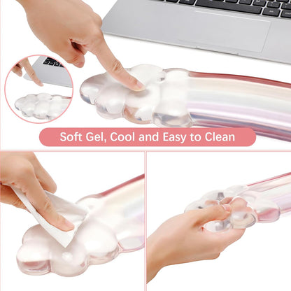 MEGREZ Clear Gel Wrist Rest for Keyboard and Mouse, Cute Crystal Gel WristRest, Ergonomic Wrist Rest Set, Cloud Wrist Rest Keyboard, Pink