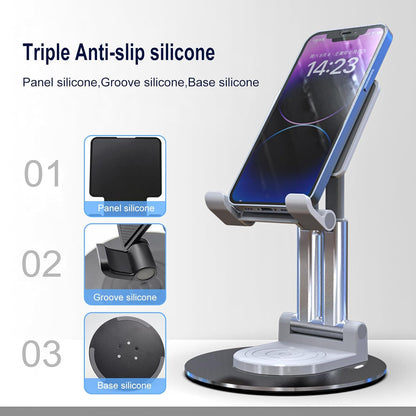 ONCHEER 360°Rotating Phone Holder for Desk, Fully Foldable Cell Phone Stand for Office & Home, Angle & Height Adjustable Tablet Stand for All Smartphones, iPhone, Switch,Tablet 4.6-12.9'', Black