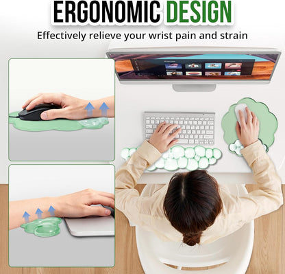 Keyboard Wrist Rest Set — Ergonomic Cloud Gel Wrist Rest Keyboard and Mouse Pad, Non-Slip Desk Accessories for Office and Home（White）