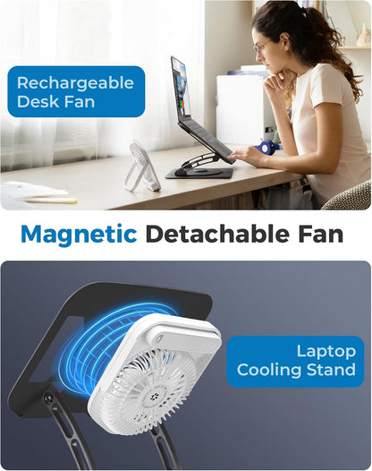 SHUWEI Laptop Cooling Stand with 3 Speed Fan, Adjustable Height Laptop Stand for Desk, Ergonimic Aluminum Laptop Cooling Pad for 10-15'' Notebook - Black