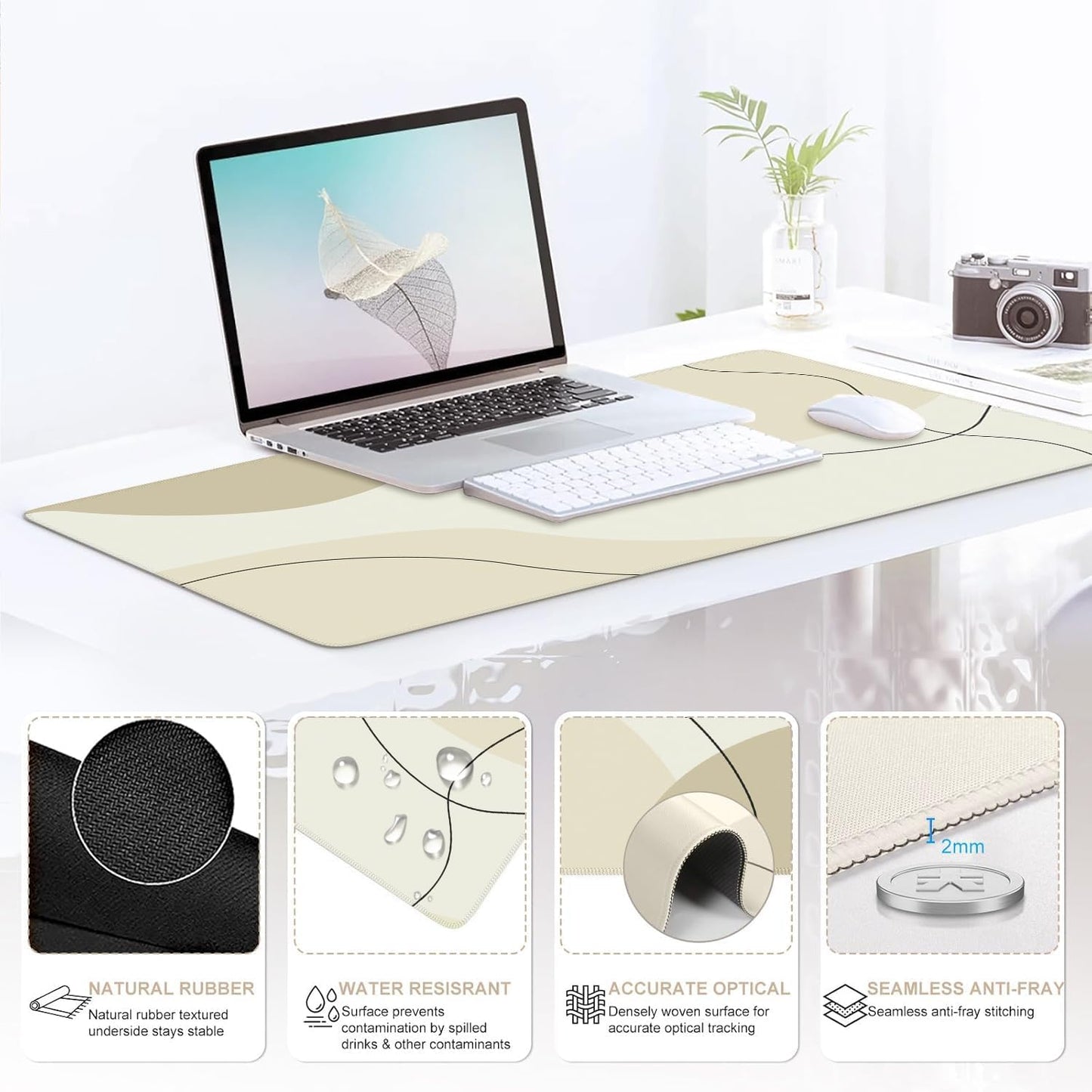 iCasso Desk Mat, Gaming Mouse Pad Wrist Support Set,4in1 XXL Large Mousepad + Keyboard Wrist Rest+Mouse Wrist Rest+Coaster Set with Ergonomic Design for Home Office Table Computer-Penoy