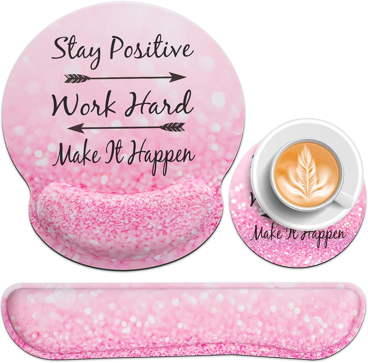 Mouse Pad with Wrist Rest Set, Qomolama 3-in-1 Wrist Support Mouse Pad Set, Floral Gaming Mousepad with Anti-Skid Base,Ergonomic Mouse Pad,Memory Foam Keyboard Gel Wrists Rest