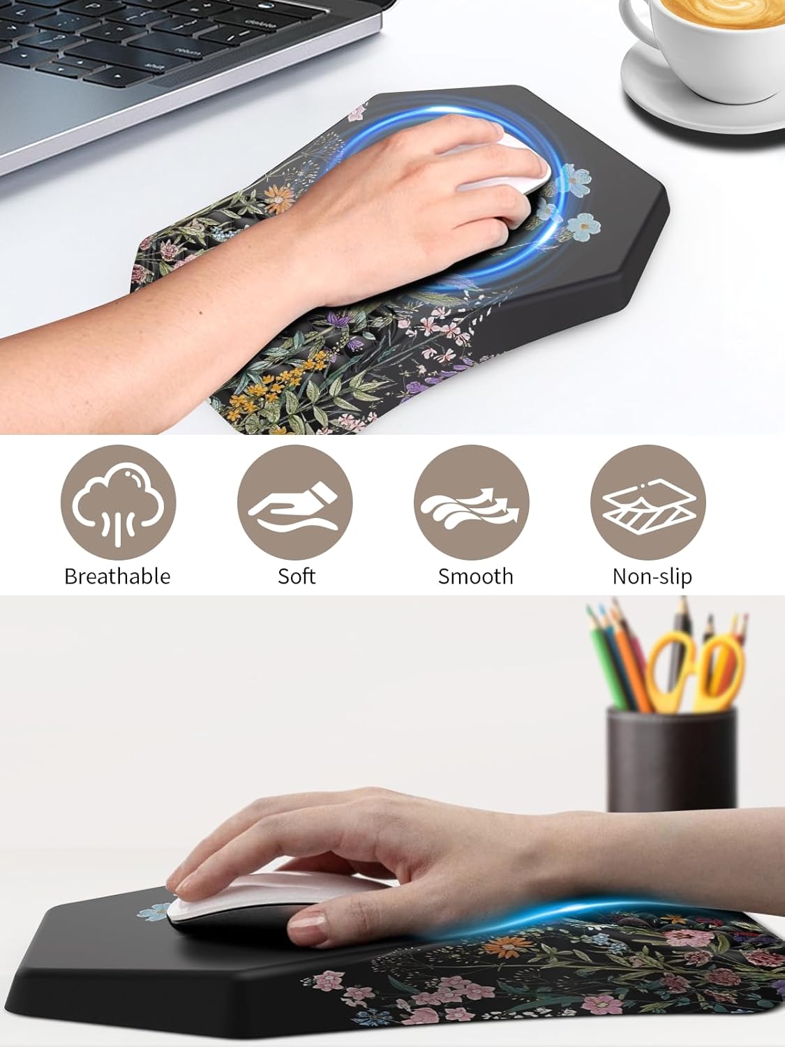 3-in-1 Ergonomic Keyboard Stand with Wrist Rest & Mouse Pad Set, Comfy Keyboard Riser Holder Soft Mousepad with Massage Design, Memory Foam and Non-Slip PU Base for Pain Relief, Black