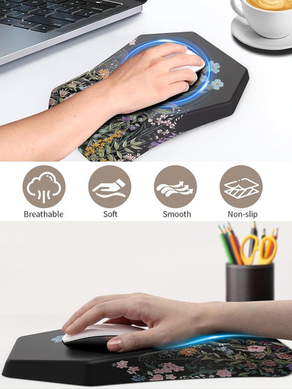 3-in-1 Ergonomic Keyboard Stand with Wrist Rest & Mouse Pad Set, Comfy Keyboard Riser Holder Soft Mousepad with Massage Design, Memory Foam and Non-Slip PU Base for Pain Relief, Black