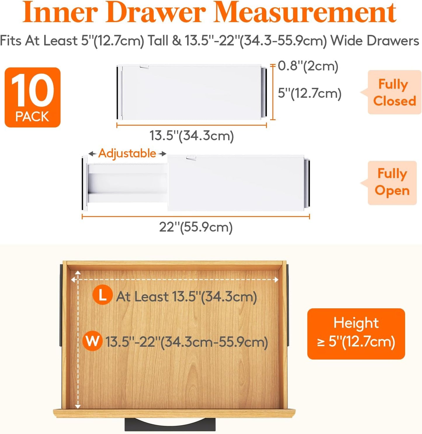 Lifewit 5 Pack 4" High Drawer Dividers 28-43.5cm/11-17" Adjustable Drawer Organizer for Clothes/Utensils, Expandable Drawer Separator in Dresser/Kitchen/Bedroom/Office Organization & Storage White