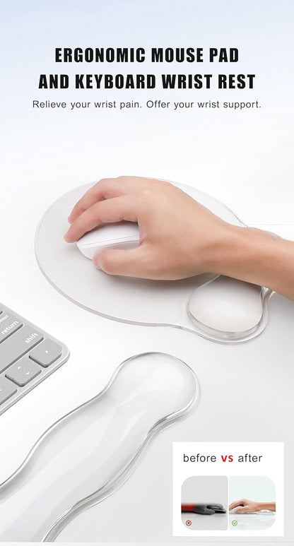Mouse Pad with Wrist Rest, Soft Cloud Gel Keyboard Mouse Pad Set with Hand Wrist Support, Cute Non Slip Office Desk Accessories for Comfort/Pain Relief/PC Gaming/Computer/Laptop, (Clear Cloud)