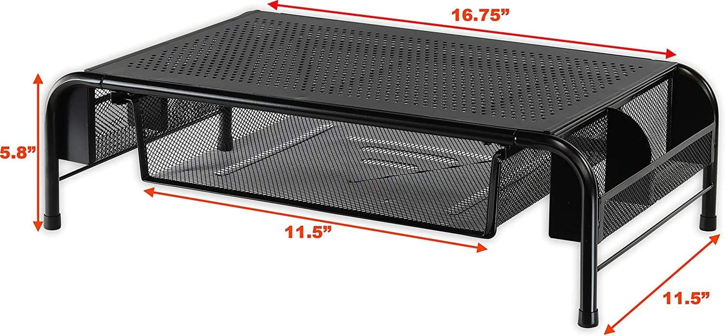 Simple Houseware Metal Desk Monitor Stand Riser with Organizer Drawer, White
