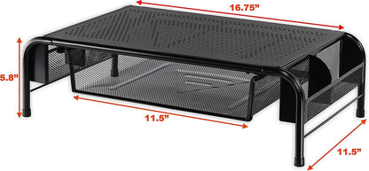 Simple Houseware Metal Desk Monitor Stand Riser with Organizer Drawer, White