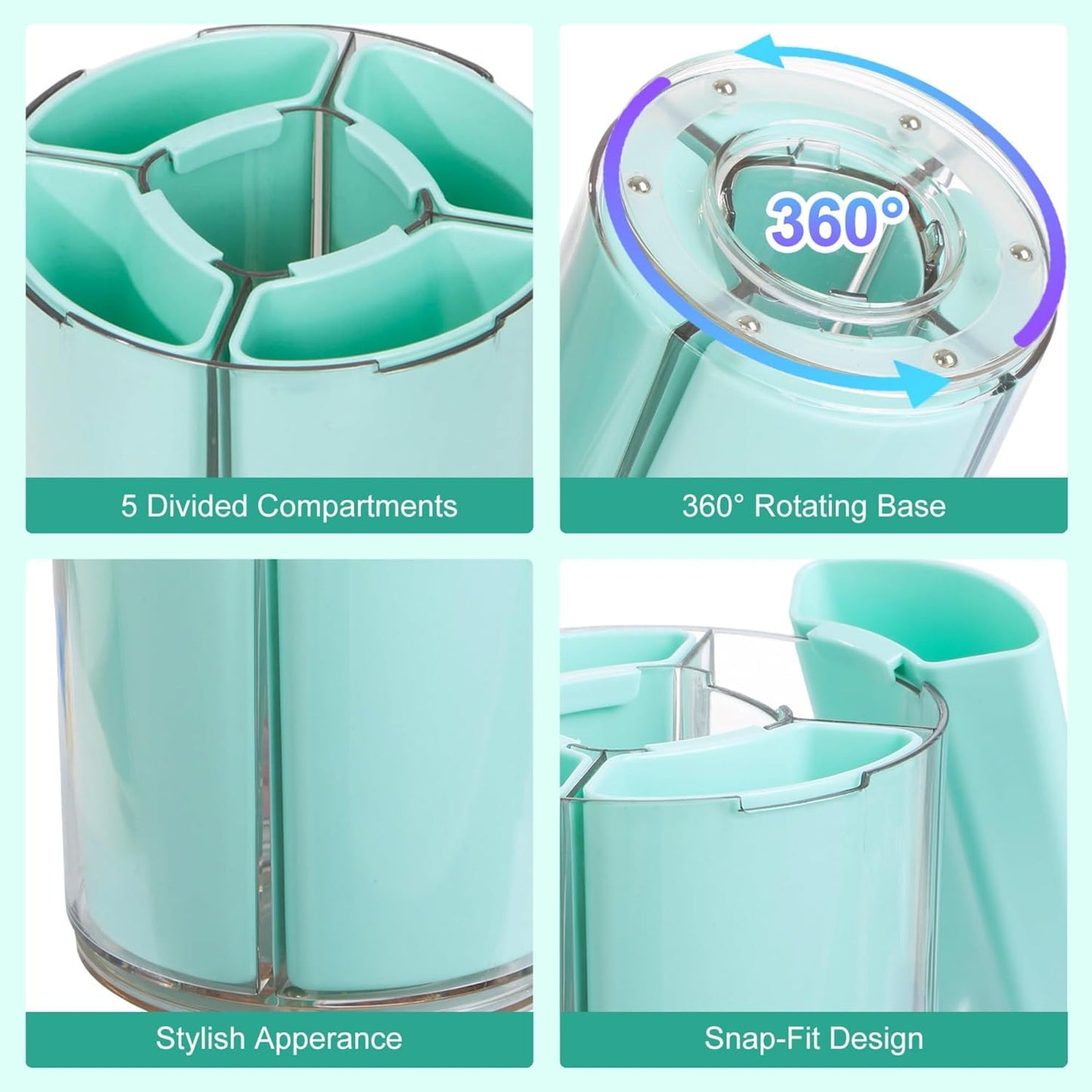 Comix 360° Rotating Pen Holder for Desk, Cute Pencil Holder Pen Organizer, Beige Acrylic Pencil Cup Caddy with 5 Slots for Home School Office Supplies