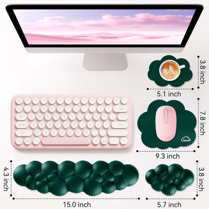 Sushret Cloud Wrist Rest for Computer Keyboard, 4-in-1 Memory Foam Leather Cloud Keyboard Wrist Rest and Mouse Pad Set with Ergonomic Support for Arm and Palm Cushion, Gaming/Work Setup, Rainbow