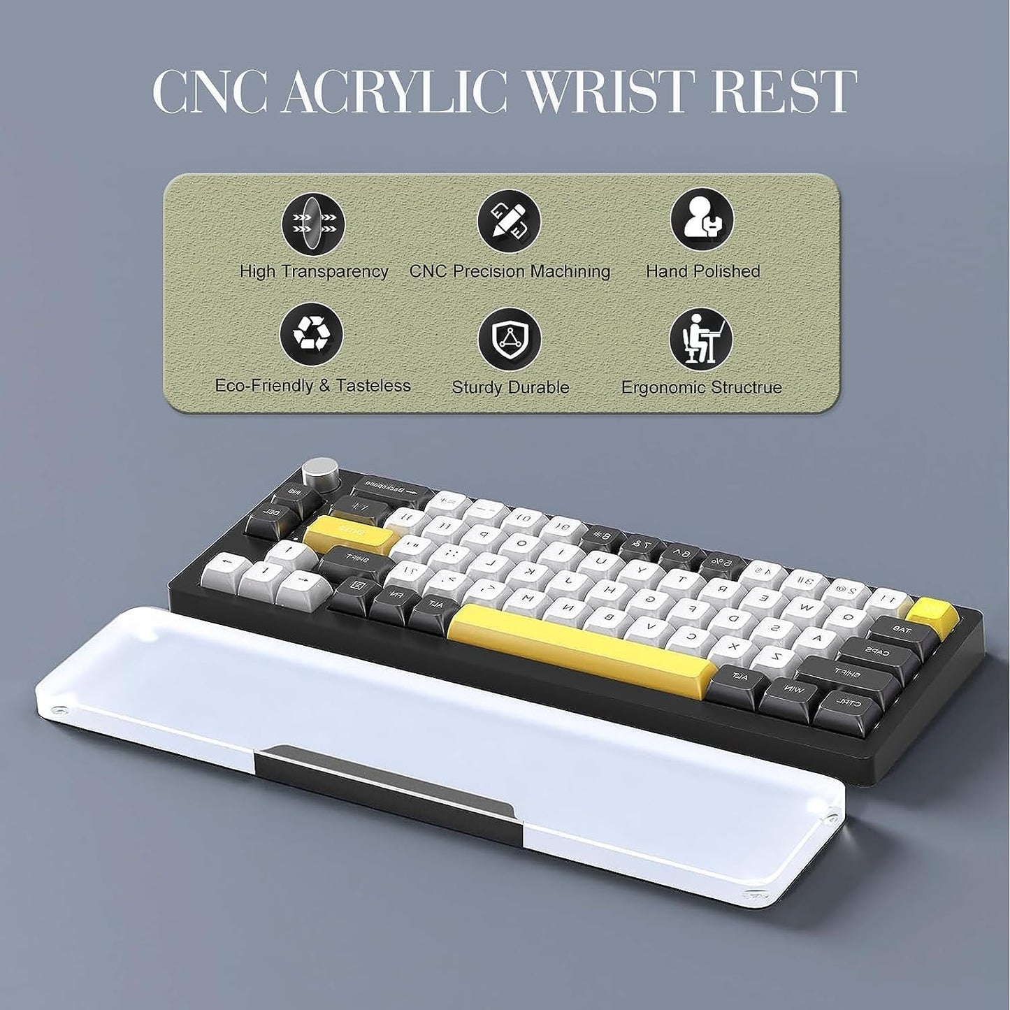 SELORSS Acrylic Keyboard Wrist Rest 98-Key Mechanical Keyboards Ergonomic Palm Rest for Computer Keyboard,Anti-Slip Base,Wrist Pad for Laptop,Office & Home-Easy Typing