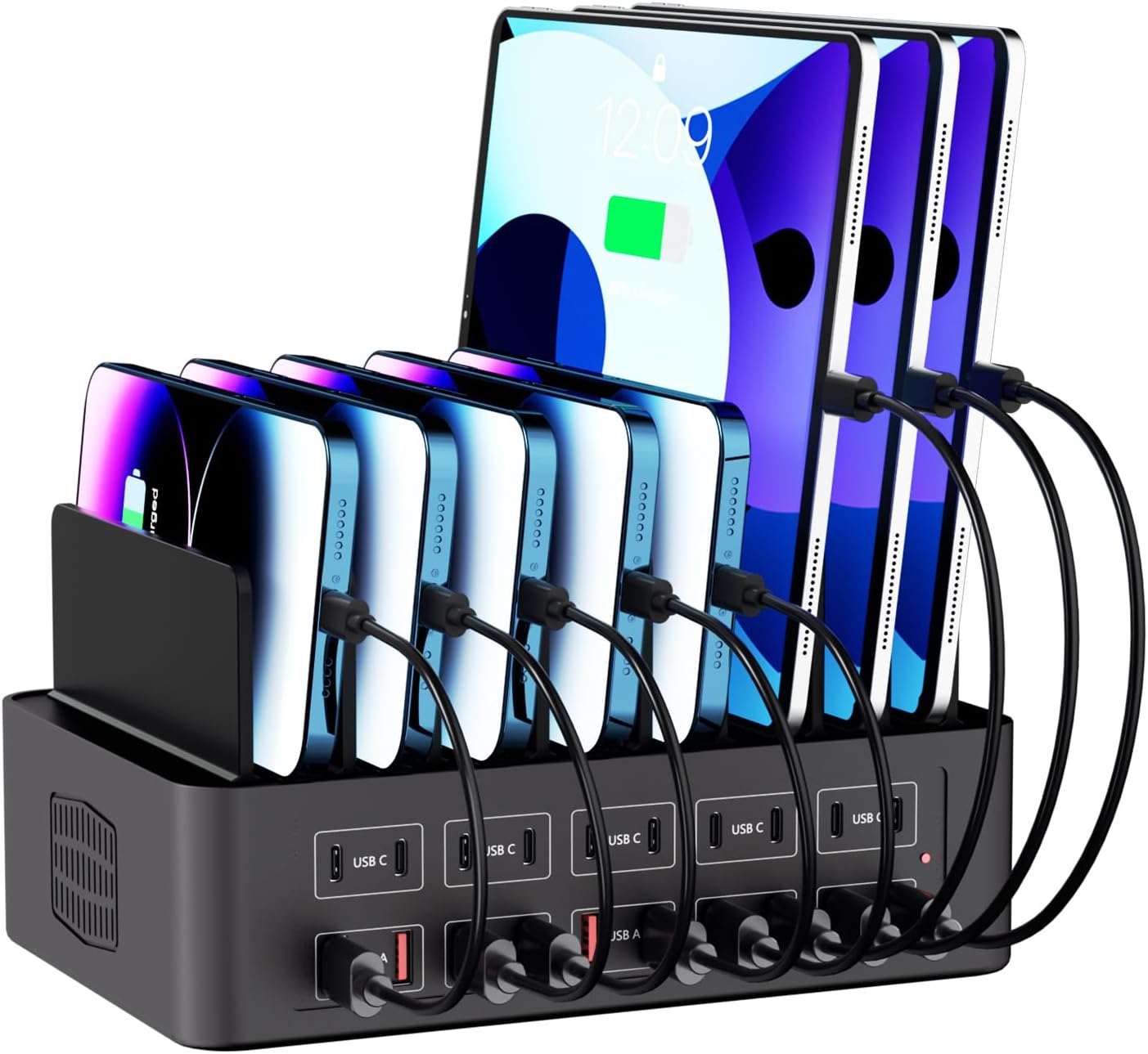 150W/35A Charging Station for Multiple Devices, 20 Port USB C Fast Charging Station with Adjustable Dividers - Organizer Charging Dock for Smartphone, iPad, Kindle, Tablet & More
