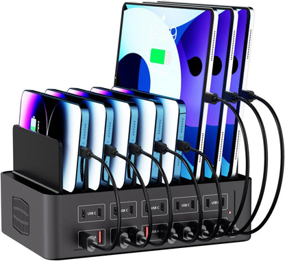 150W/35A Charging Station for Multiple Devices, 20 Port USB C Fast Charging Station with Adjustable Dividers - Organizer Charging Dock for Smartphone, iPad, Kindle, Tablet & More