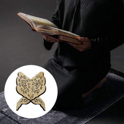 Folding Wooden Book Stand,Exquisite Engraving Muslim Book Holder,Islam Eid Quran Bible Carved Book Stand for Home Office,Religious Gift(1#)