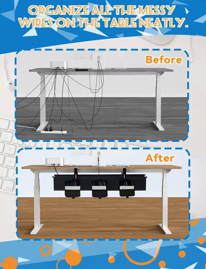 No Drill Under Desk Cable Management Tray - 36" Under Desk Cord Organizer,Clamp/Screw Mount Cable Management, Premium Fabric Cord Hider for Wire Organizer for Office, Home