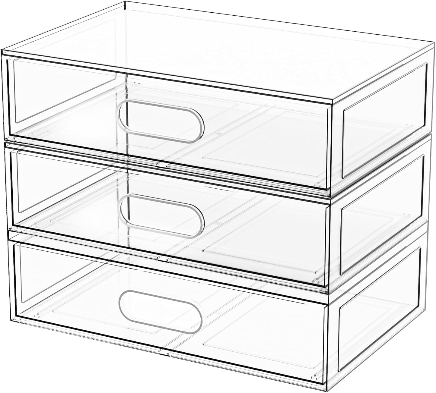 Clear Stackable Makeup Organizer with Drawer, 12''W Acrylic Storage Drawers, Cosmetic Display Case for Vanity Bathroom Countertop, Beauty Holder for Lipstick Brush Skincare Perfume