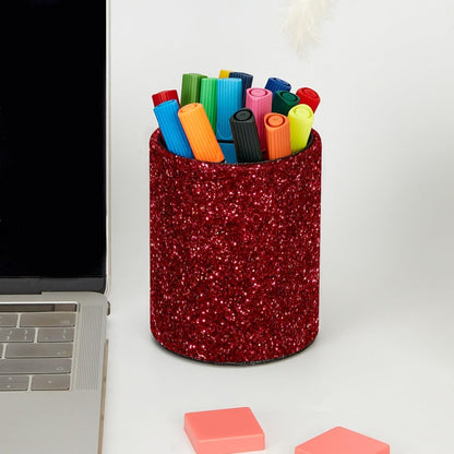 Leather Pen Holder for Desk, Love Cherry Pencil Organizer Pencil Cup Desk Decor Makeup Brush Holder Multifunctional Office Supplies for Home,Office, School
