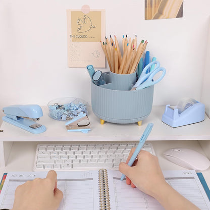 SKYDUE Pink Desk Accessories 10Pcs, Rotating Pen Holder for Desk, Stapler, Staple Remover, Tape Dispenser,2pcs Tape Refills, Binder Paper Clips Kit, Scissor,Pink Office School Supplies