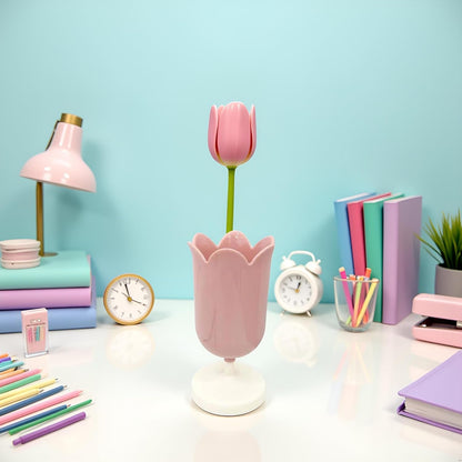 Pink Plastic Tulip Pen Holder Cute Pens Cup for Desk Pen Brush Organizer Office Stationery Supplies Home Decor Desk Supplies Holders and Dispensers(ZS399)
