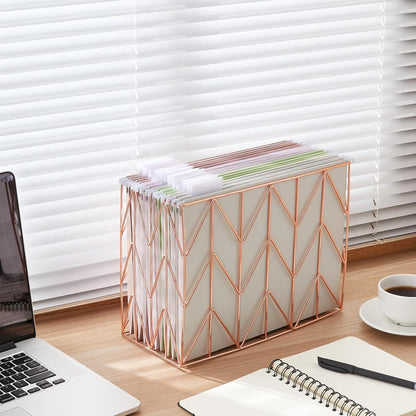 Hanging Rose Gold File Organizer, equipped with a 6-piece set of rose gold desktop accessories