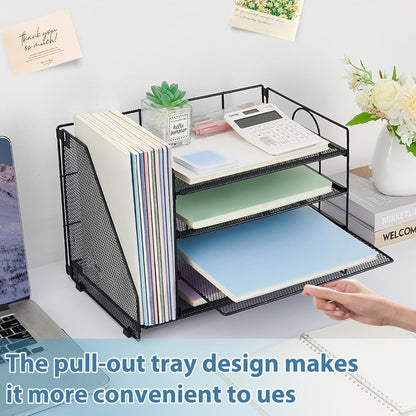 OPNICE Desk Organizer, 5-Tier Paper Organizer Letter Tray with Magazine Holder, Office Desk Accessories & Workspace Organizers, Desktop File Organizer for Office Supplies Storage, Black