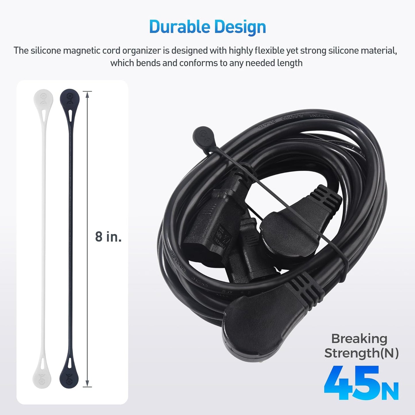 Cable Matters 10-Pack Ultra Strong Silicone Magnetic Cable Ties, Magnetic Cord Ties/ZipTies/Cord Organizer, Black and White