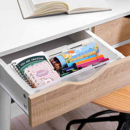 2 PCS Deep Drawer Organizer Bin Adjustable Sliding Drawer Organizers Clear Expandable Transparent Organizer Trays for Home Office Kitchen Makeup Storage Tools
