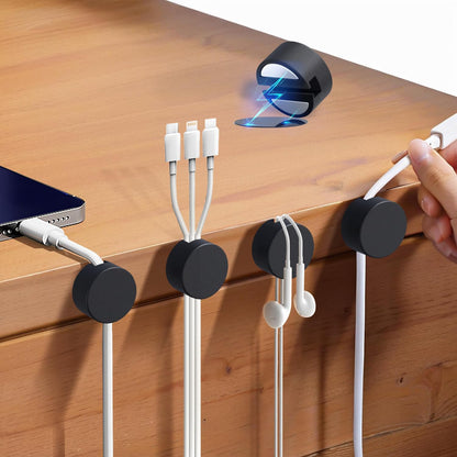 Maveek 5 Pcs Magnetic Cord Holder Cable Management, Strong Cable Clips Magnets Metal Plate, Adhesive Wire Organizers for Nightstand Desktop Wall Kitchen USB LAN (Black)
