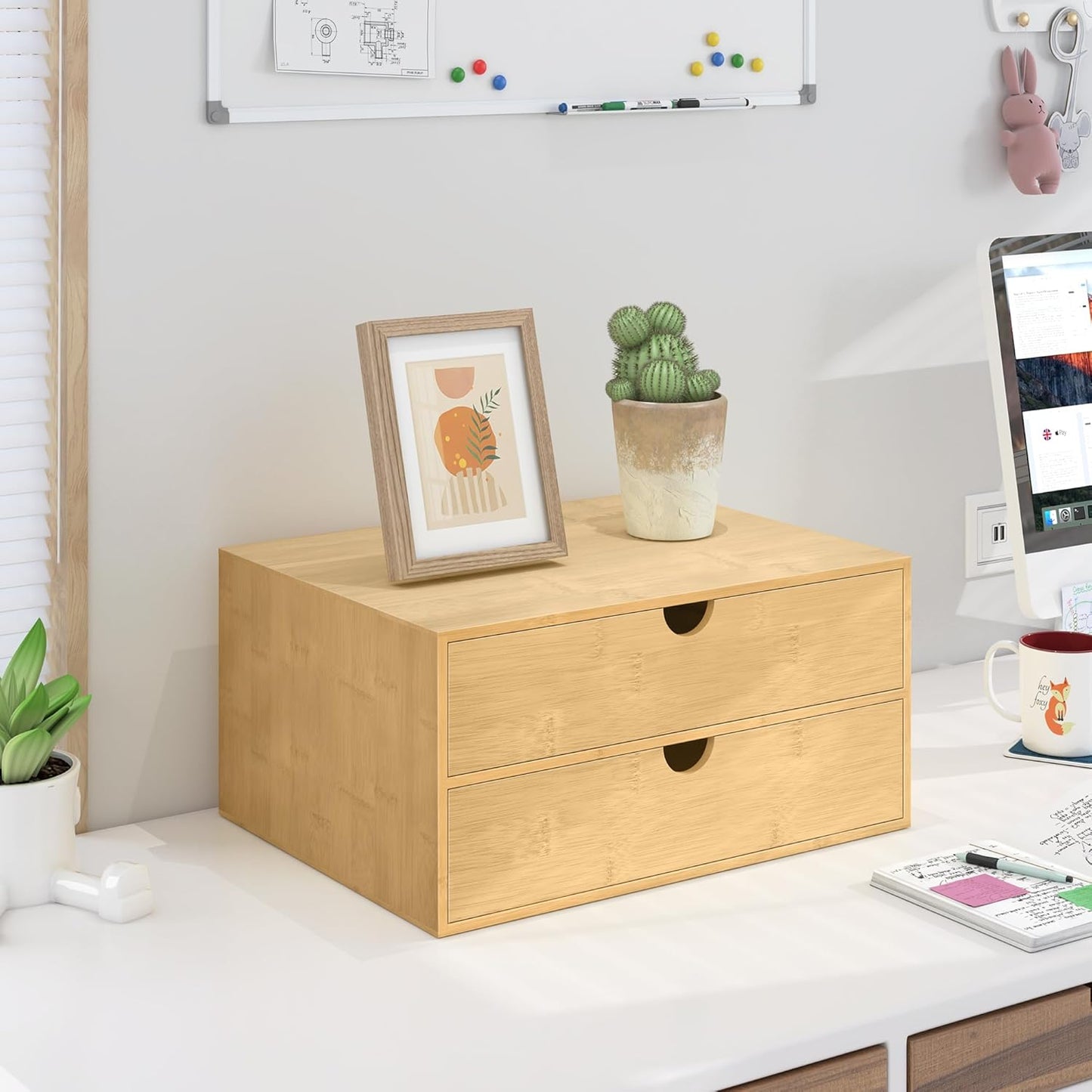 Wisuce Bamboo Desk Drawer Organizer, 3 Drawer Desktop Organizer with Drawers Tabletop Storage Organization Box for Office Home Toiletries Supplies Vanity, No Assembly Required
