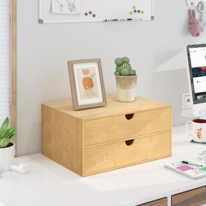 Wisuce Bamboo Desk Drawer Organizer, 3 Drawer Desktop Organizer with Drawers Tabletop Storage Organization Box for Office Home Toiletries Supplies Vanity, No Assembly Required