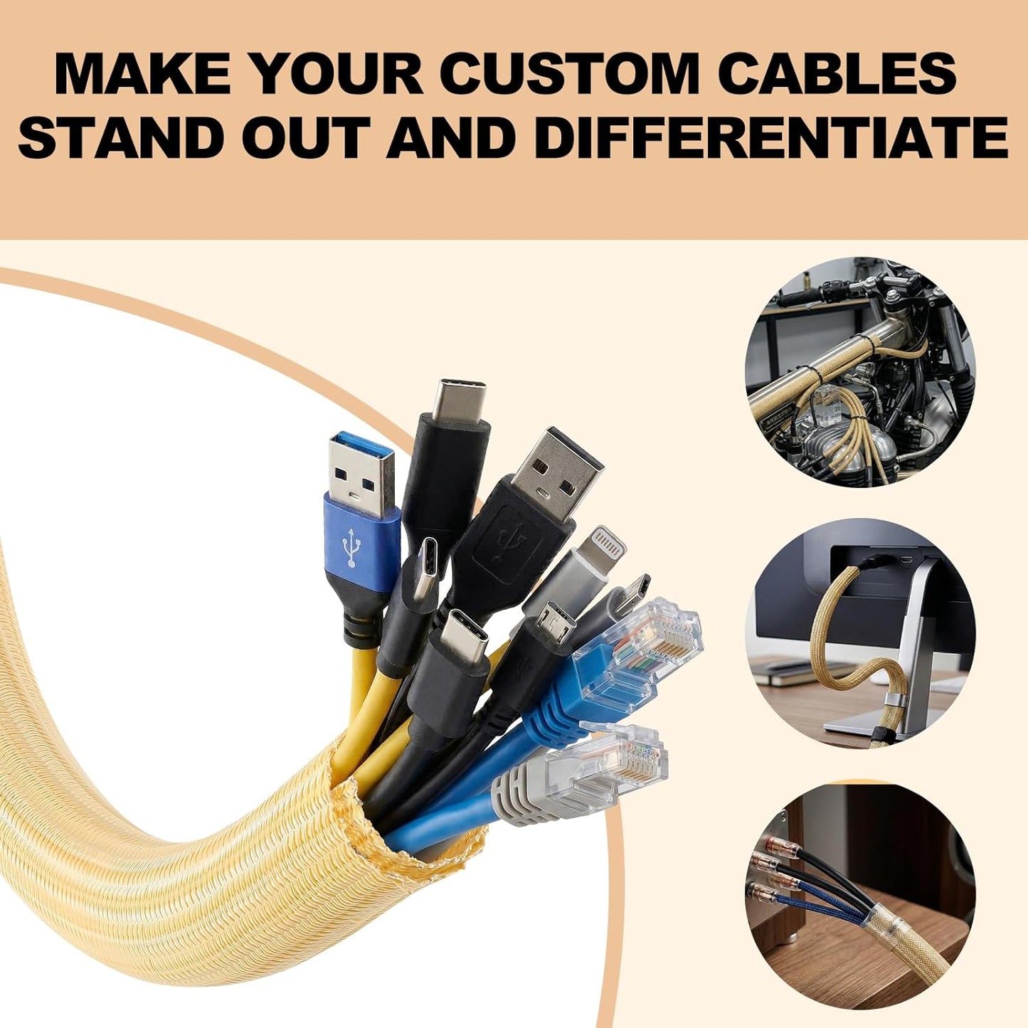 AGPTEK White Cable Sleeve, 2 Pack 5ft - 1.2 Inch Cable Management, Desk Cord Cover Organizer Wire Hider for Computer TV Wire Loom Tubing, Pet Proof Cord Protector from Cat Dog Chewing, White