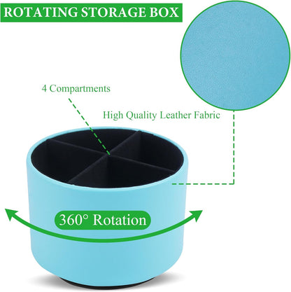 Hennaja Round Leather Art Supply Organizer,Remote Control Holder,360 Degree Rotating,Multi-Functional Pencil Holder,4 Compartments Desktop Stationary Organizer(1-Blue Bird) - Colors C