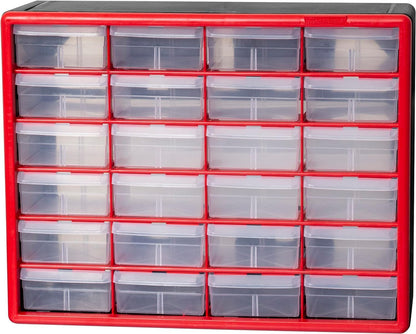 Akro-Mils 24-Drawer Plastic Drawer Storage Cabinet for Garage Organization, Bead Organizer, Building Bricks Storage, Teacher Toolbox, Makeup Organizer, 20" W x 6" D x 16" H, 10124 Black