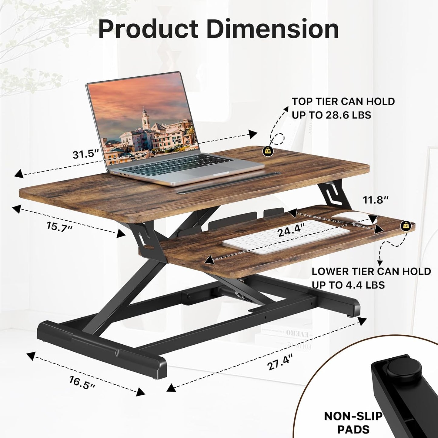 JOY worker Standing Desk Converter, 32" Wide Height Adjustable Sit Stand Up Desk Riser with Keyboard Tray, Desktop Workstation Riser for Home Office Computer Laptop, Particle Board, White