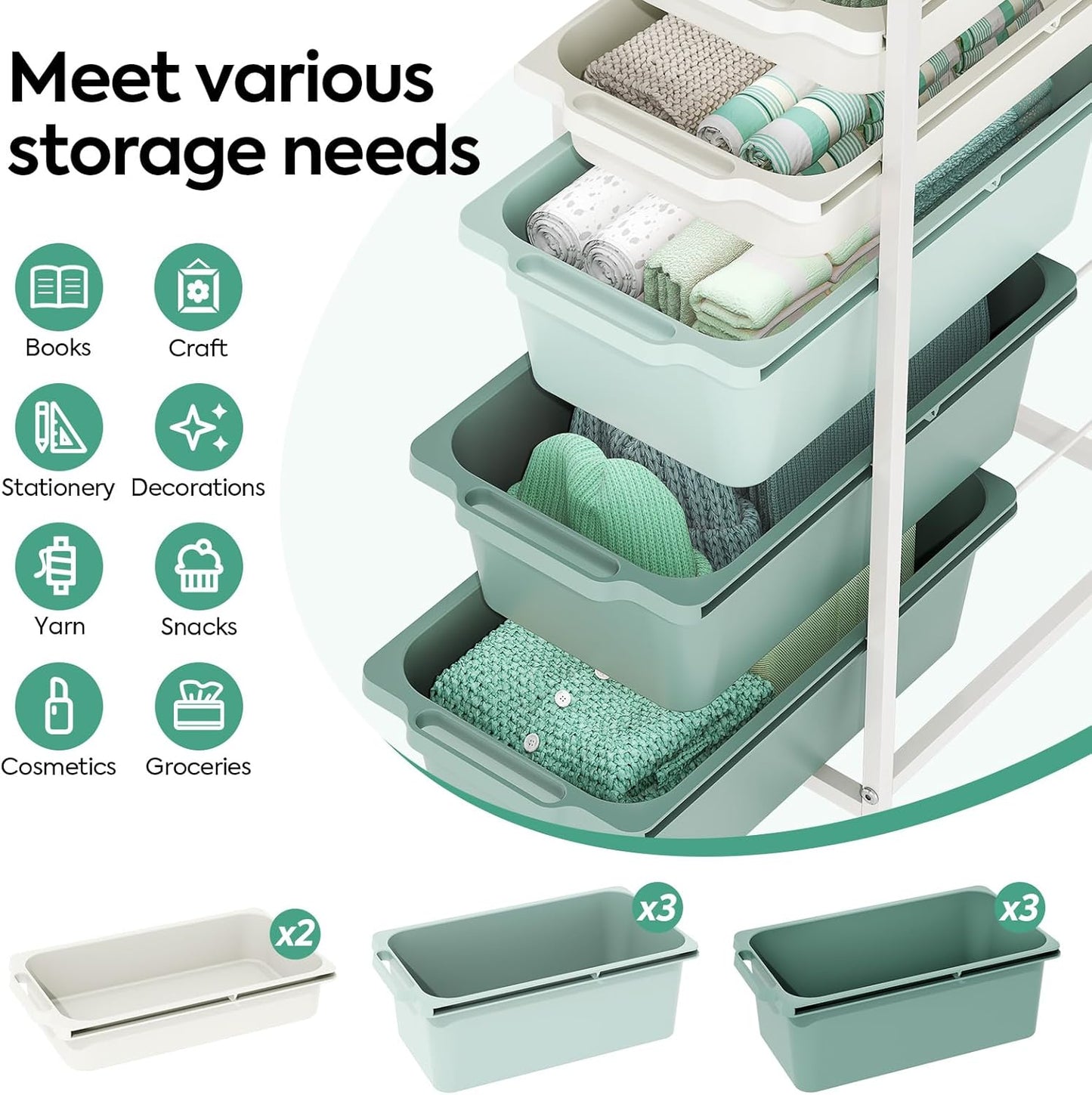 Rolling Storage Cart with 3 Drawers, Craft Organizer, Wooden Tabletop Utility Cart for Bedroom, Children's Room and Office Organization, Under Desk Trolley with Lockable Wheels,White